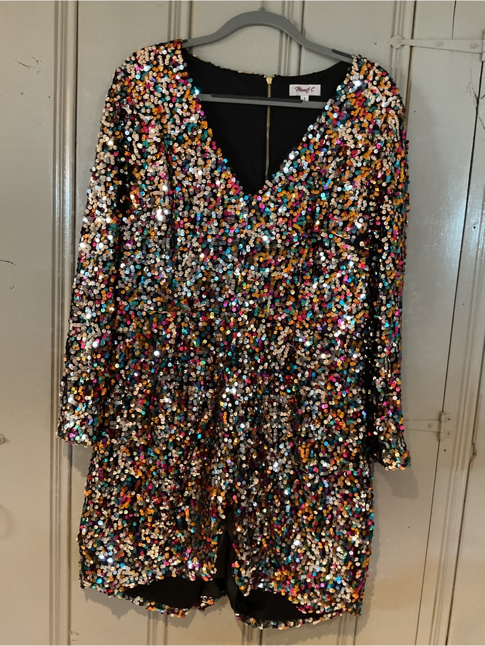 Monif C. Black Multi-Sequin women’s plus size shorts romper